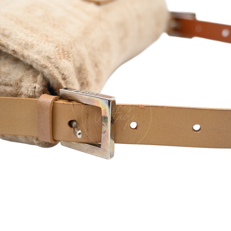 中古 芬迪 Fendi 米色 Beige  Zucca Baguette 法棍包 羊毛與皮革-33