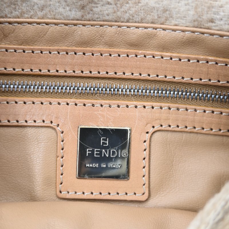 中古 芬迪 Fendi 米色 Beige  Zucca Baguette 法棍包 羊毛與皮革-35