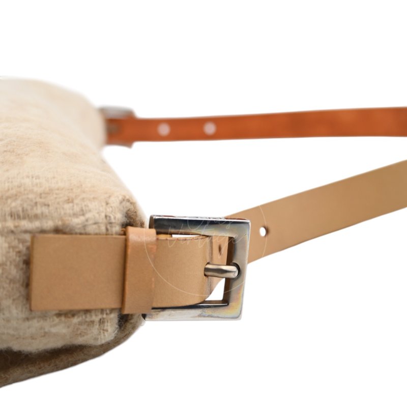 中古 芬迪 Fendi 米色 Beige  Zucca Baguette 法棍包 羊毛與皮革-40