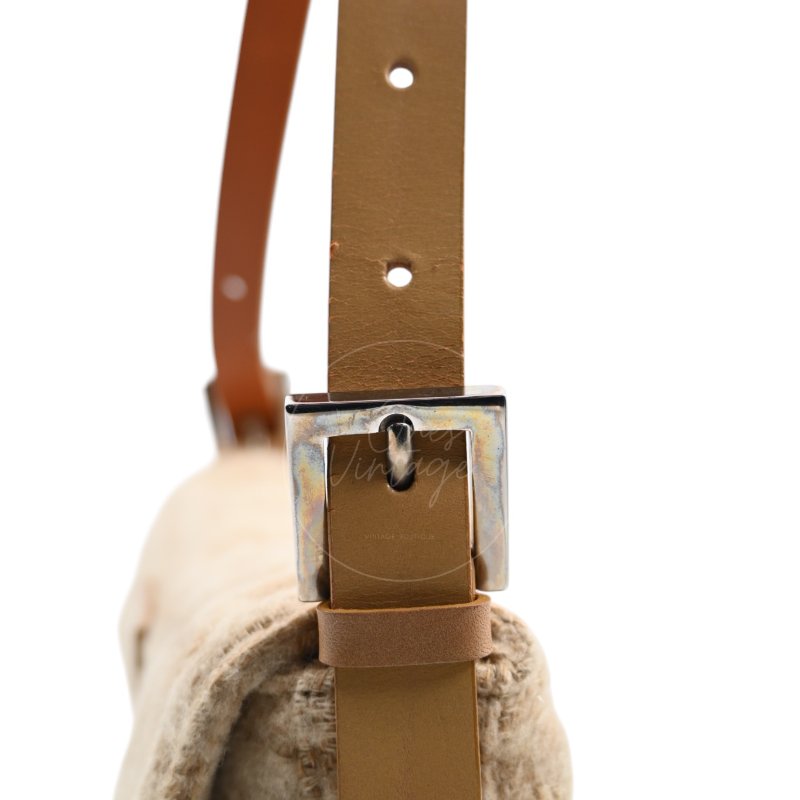 中古 芬迪 Fendi 米色 Beige  Zucca Baguette 法棍包 羊毛與皮革-44