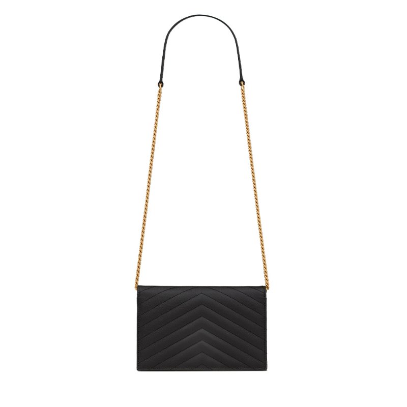 Yves Saint Laurent Cassandre Grained Leather Envelope-Style Chain Wallet for Women in Black - 	857605-BOW01-1000-3