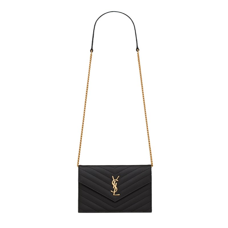 Yves Saint Laurent Cassandre Grained Leather Envelope-Style Chain Wallet for Women in Black - 	857605-BOW01-1000-4