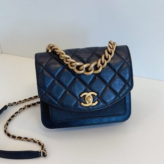 香奈兒/Chanel 黑金小號 孟買繫列 風琴郵差包口蓋包-0