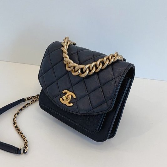 香奈兒/Chanel 黑金小號 孟買繫列 風琴郵差包口蓋包-3