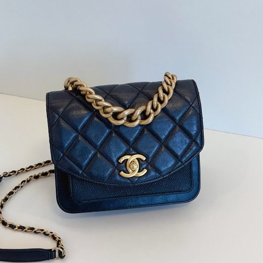 香奈兒/Chanel 黑金小號 孟買繫列 風琴郵差包口蓋包-7