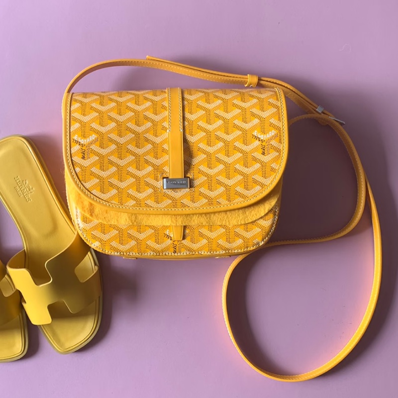 🥎Goyard戈雅亮黃銀扣Belvedere小號郵差包斜挎單肩包-0