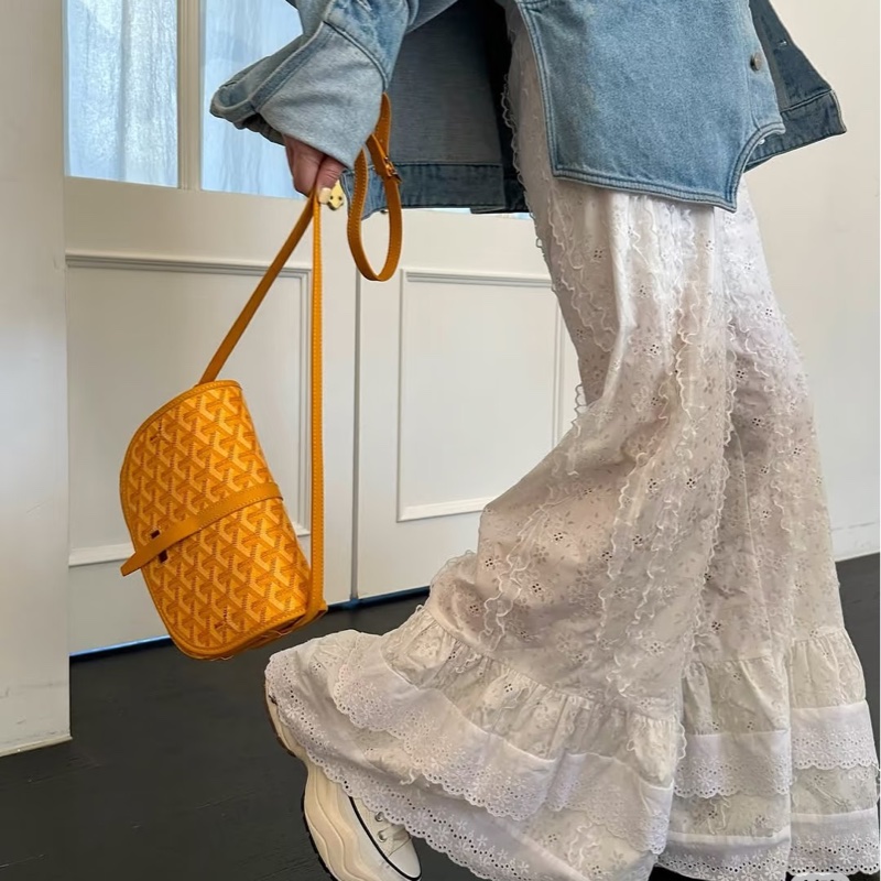 🥎Goyard戈雅亮黃銀扣Belvedere小號郵差包斜挎單肩包-1