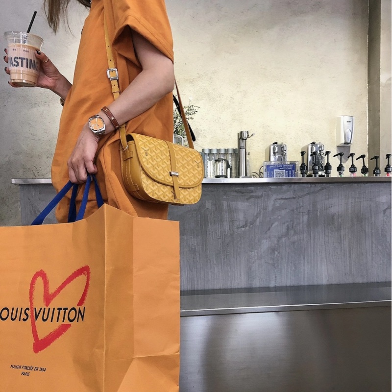 🥎Goyard戈雅亮黃銀扣Belvedere小號郵差包斜挎單肩包-3