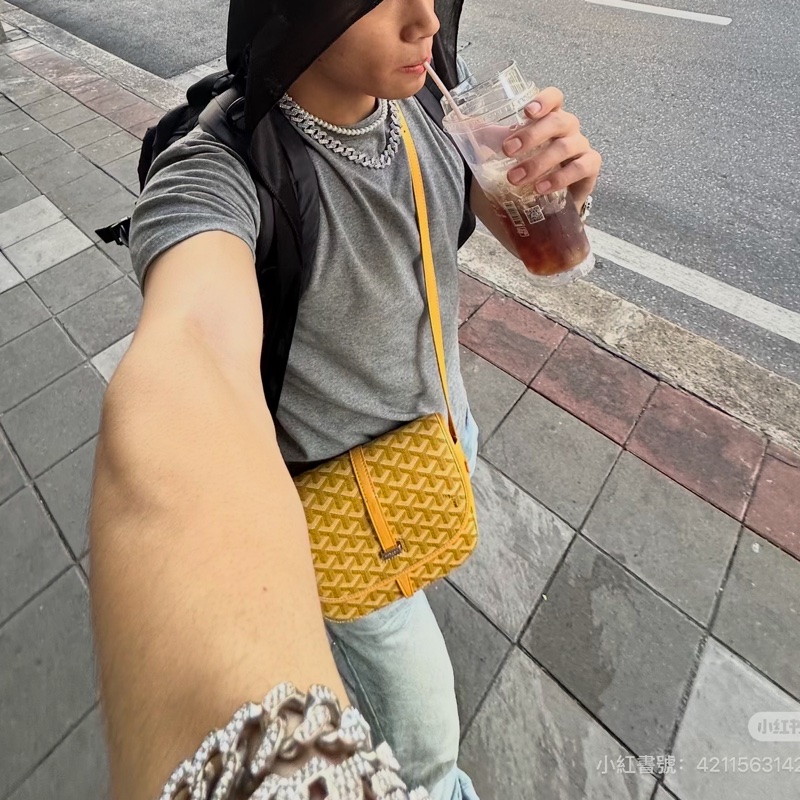 🥎Goyard戈雅亮黃銀扣Belvedere小號郵差包斜挎單肩包-4