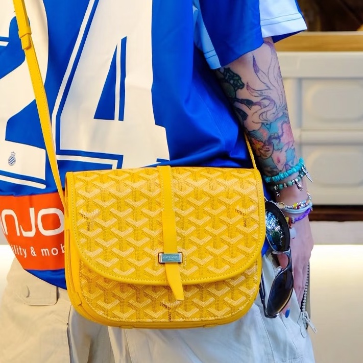 🥎Goyard戈雅亮黃銀扣Belvedere小號郵差包斜挎單肩包-6