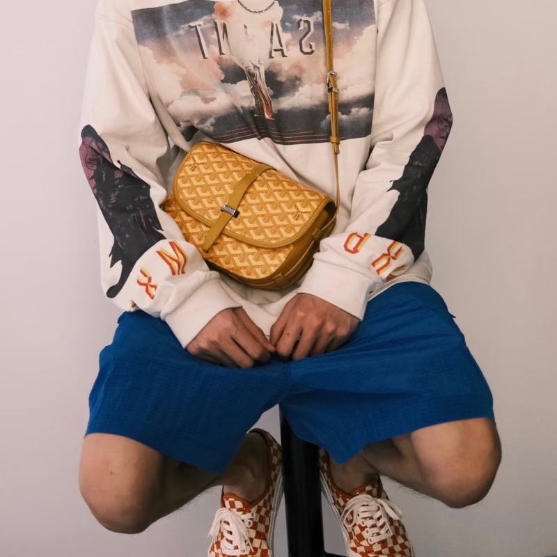 🥎Goyard戈雅亮黃銀扣Belvedere小號郵差包斜挎單肩包-7