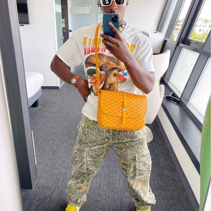 🥎Goyard戈雅亮黃銀扣Belvedere小號郵差包斜挎單肩包-9