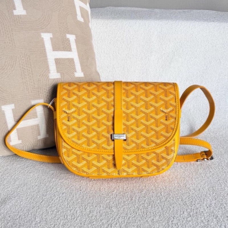 🥎Goyard戈雅亮黃銀扣Belvedere小號郵差包斜挎單肩包-11