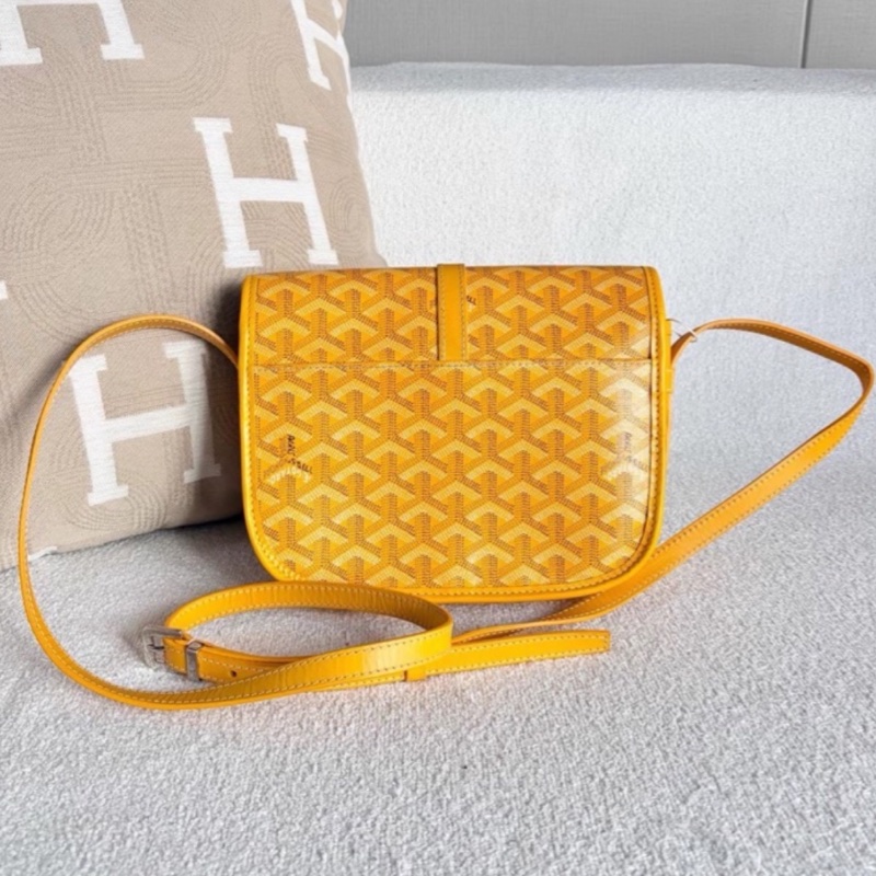 🥎Goyard戈雅亮黃銀扣Belvedere小號郵差包斜挎單肩包-12