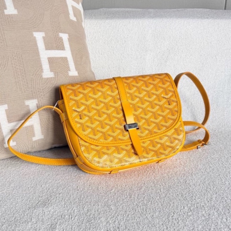 🥎Goyard戈雅亮黃銀扣Belvedere小號郵差包斜挎單肩包-15