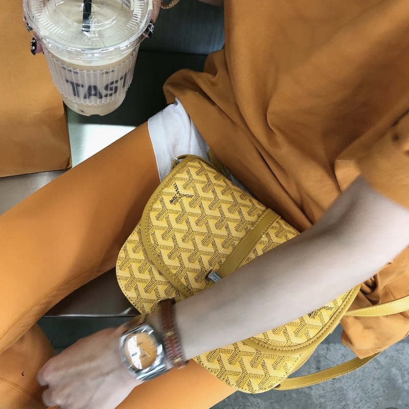 🥎Goyard戈雅亮黃銀扣Belvedere小號郵差包斜挎單肩包-18