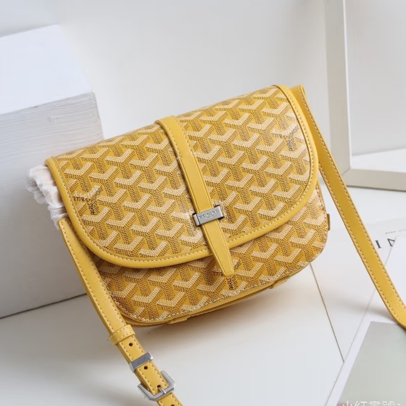 🥎Goyard戈雅亮黃銀扣Belvedere小號郵差包斜挎單肩包-19