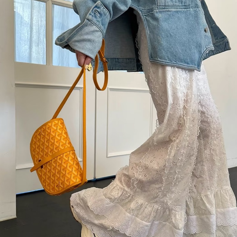 🥎Goyard戈雅亮黃銀扣Belvedere小號郵差包斜挎單肩包-21