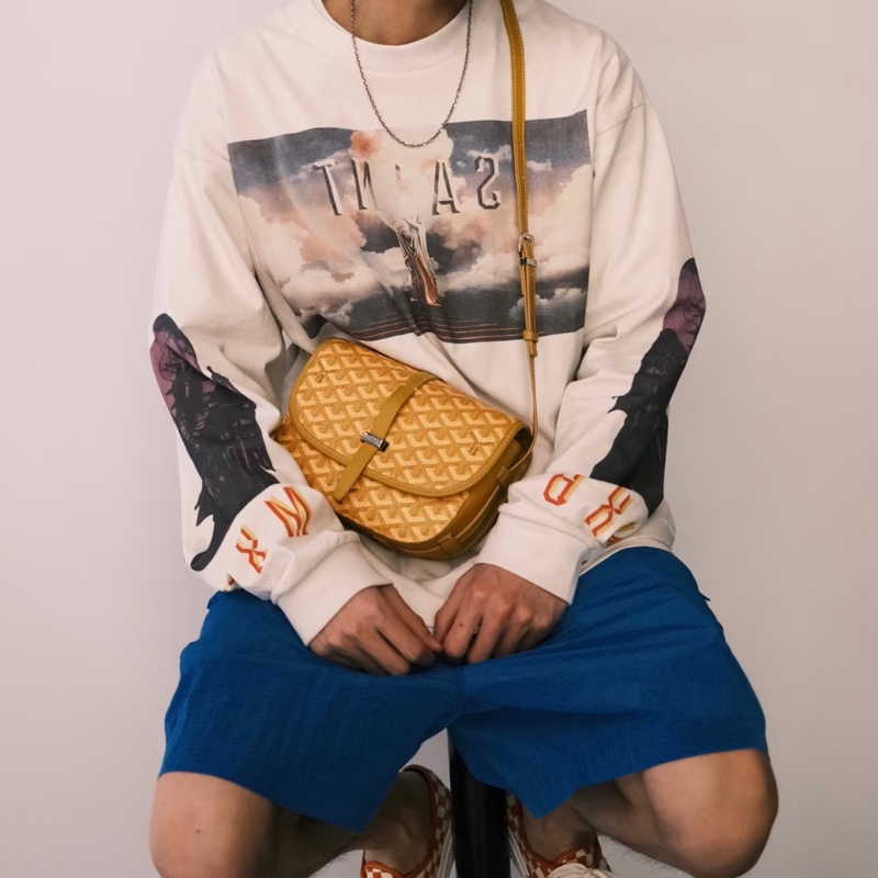 🥎Goyard戈雅亮黃銀扣Belvedere小號郵差包斜挎單肩包-30