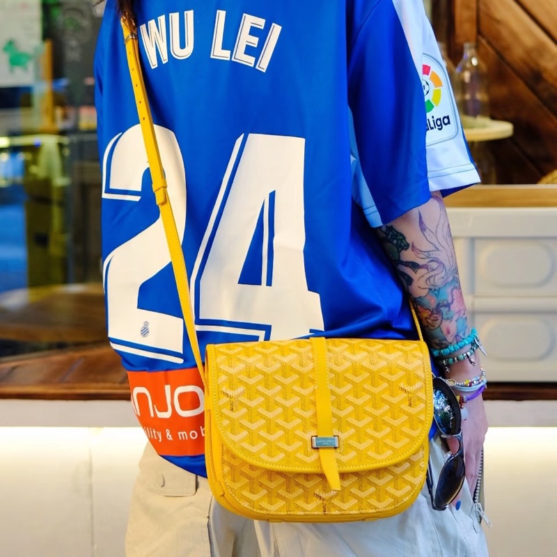 🥎Goyard戈雅亮黃銀扣Belvedere小號郵差包斜挎單肩包-32