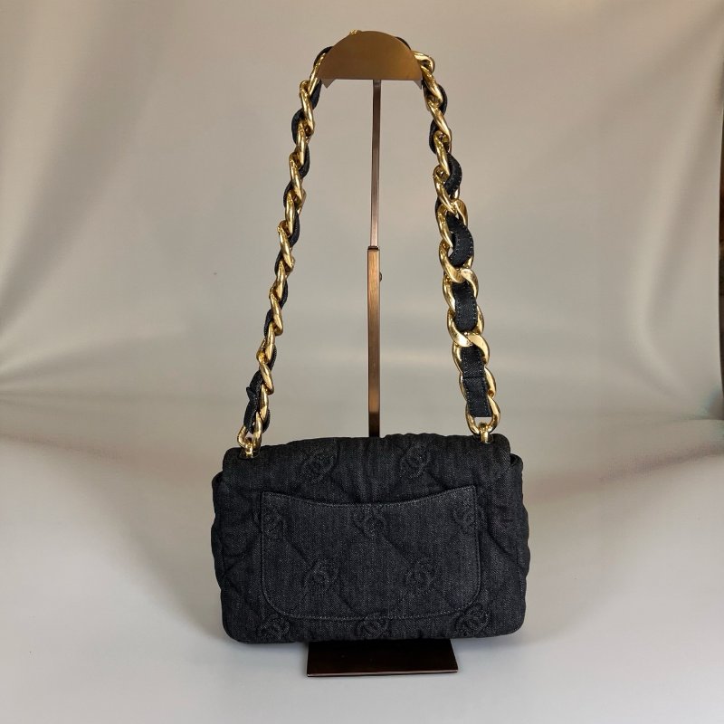 CHANEL 季節款牛仔粗金鍊單肩包 AS3216/晶片款-1