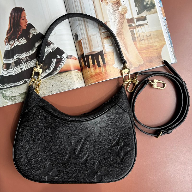 絕版商品 專櫃斷貨::LOUIS VUITTON:: LV Bagatelle M46002 黑色壓紋肩背包 手提包-0