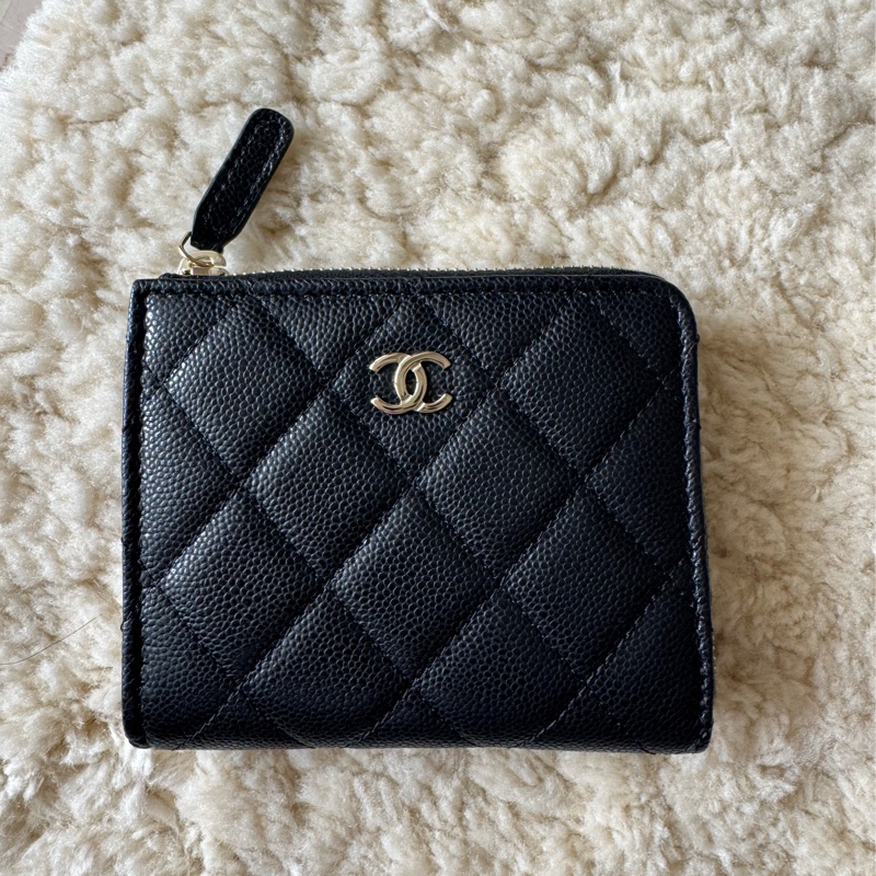全新 Chanel L型開短夾 黑金-0