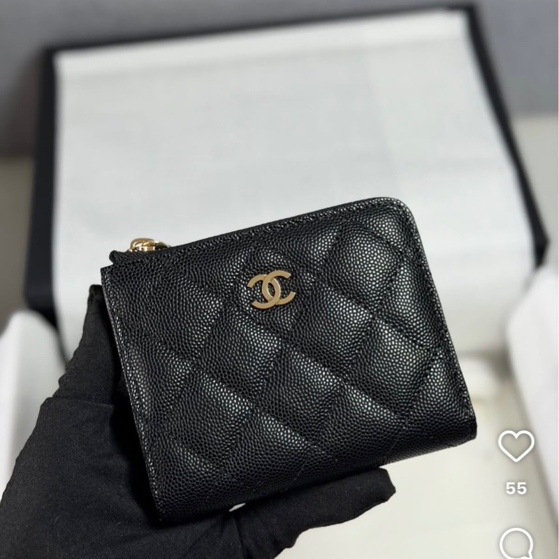 全新 Chanel L型開短夾 黑金-4