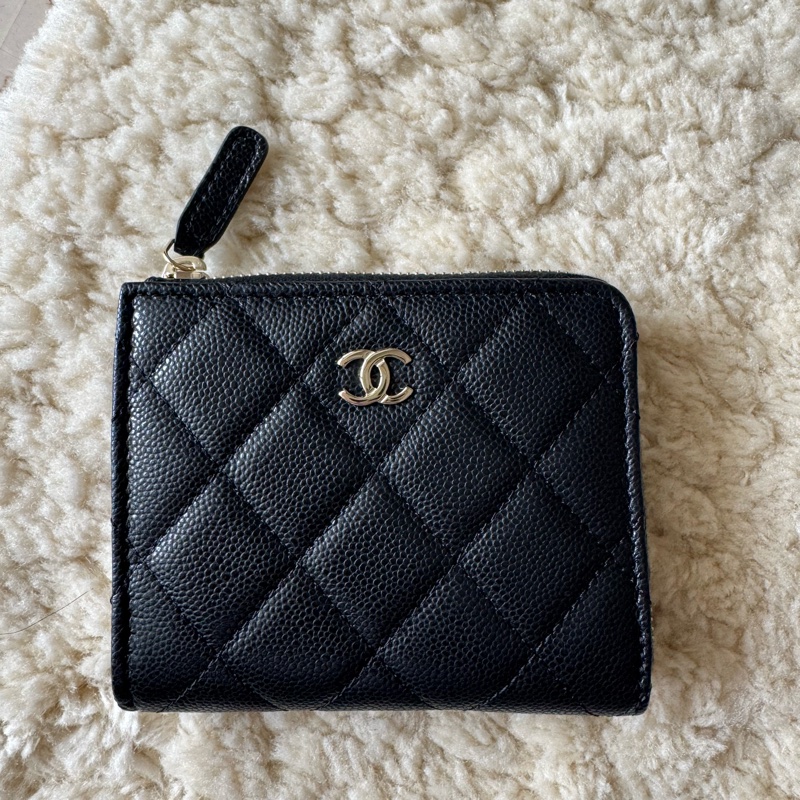 全新 Chanel L型開短夾 黑金-6