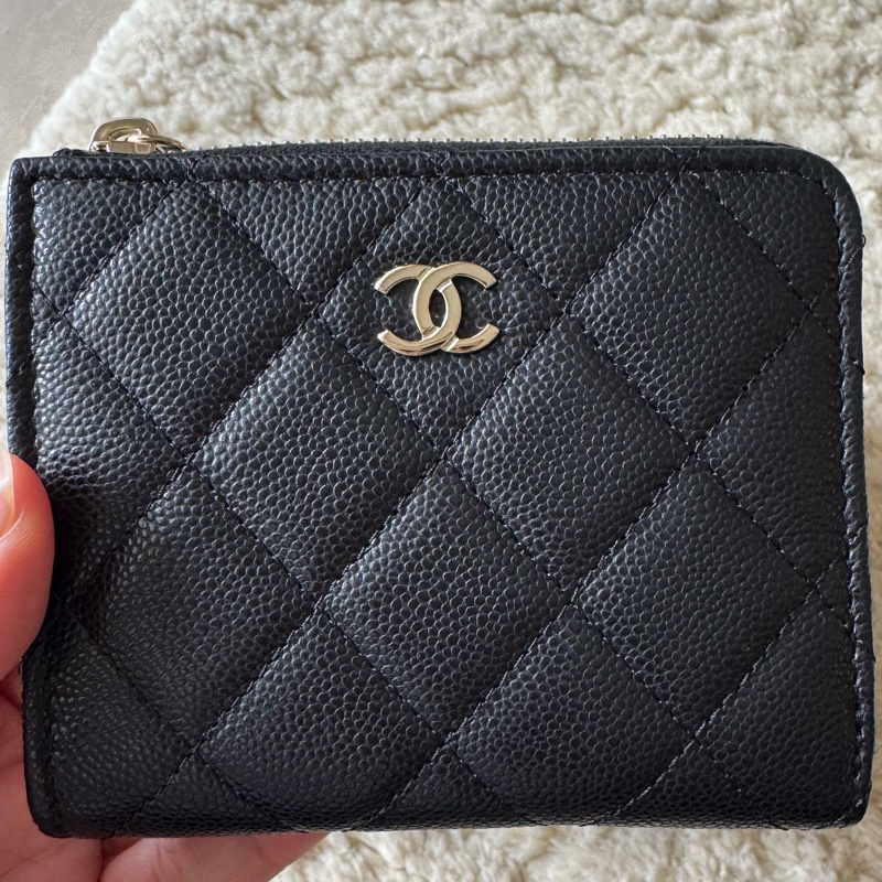 全新 Chanel L型開短夾 黑金-17