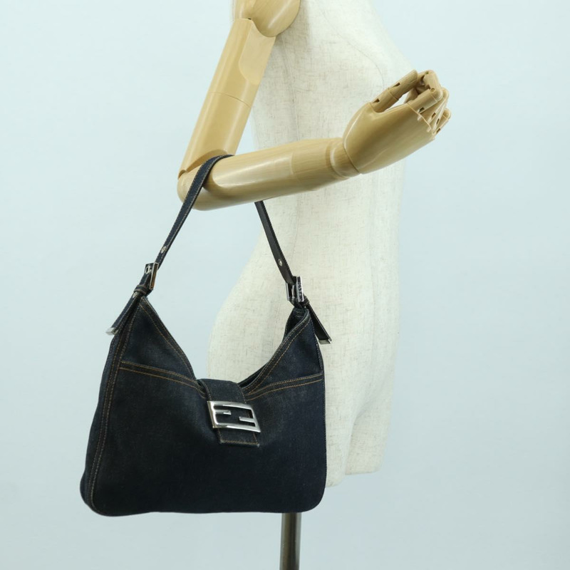 【日本直送】FENDI Mamma Baguette 單肩包 牛仔藍 海軍藍 銀色 正品 am11393V-25