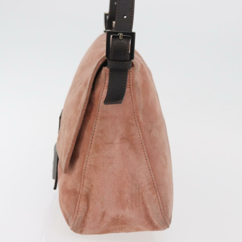 【日本直送】FENDI Mamma Baguette 單肩包 粉紅銀色麂皮 正品 176353A-3
