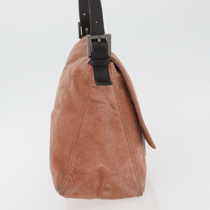 【日本直送】FENDI Mamma Baguette 單肩包 粉紅銀色麂皮 正品 176353A-4