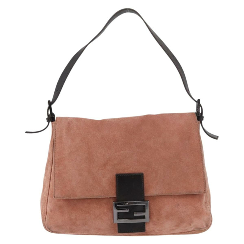 【日本直送】FENDI Mamma Baguette 單肩包 粉紅銀色麂皮 正品 176353A-12