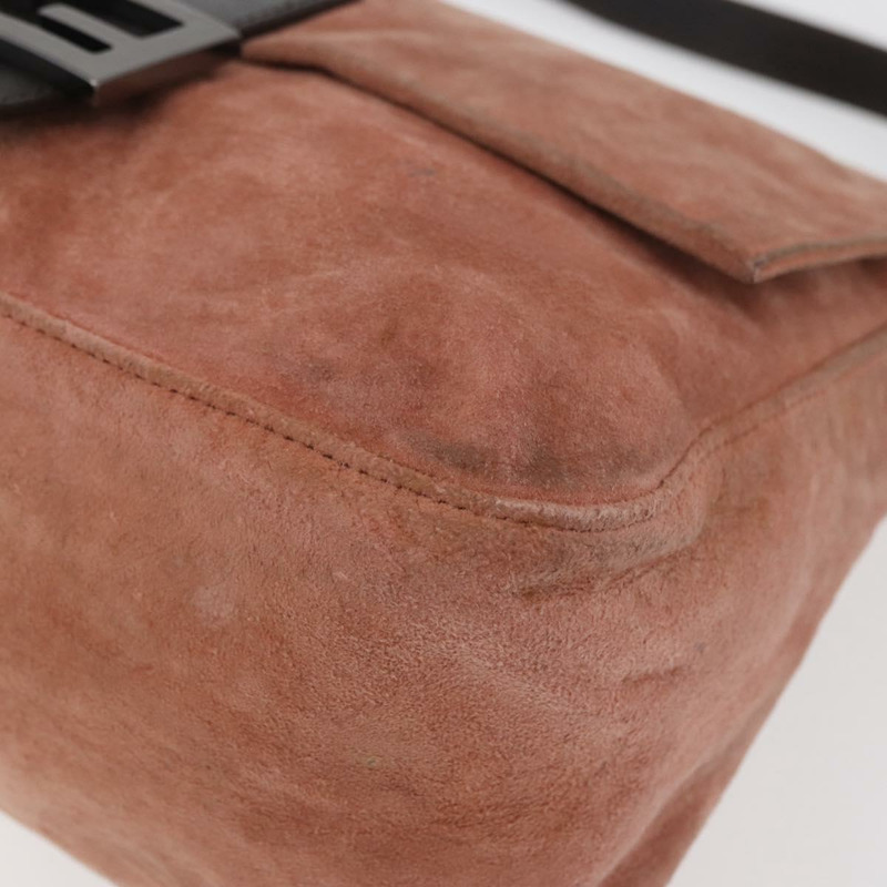 【日本直送】FENDI Mamma Baguette 單肩包 粉紅銀色麂皮 正品 176353A-14
