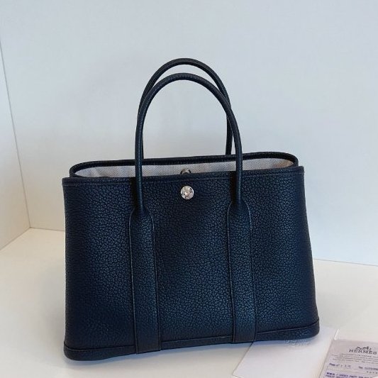近新品 Hermes愛馬仕 黑銀花園Garden Party30 TC皮 手提包-1