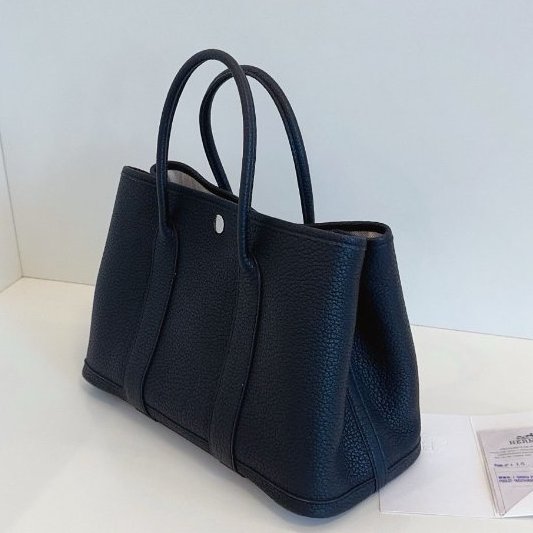 近新品 Hermes愛馬仕 黑銀花園Garden Party30 TC皮 手提包-2