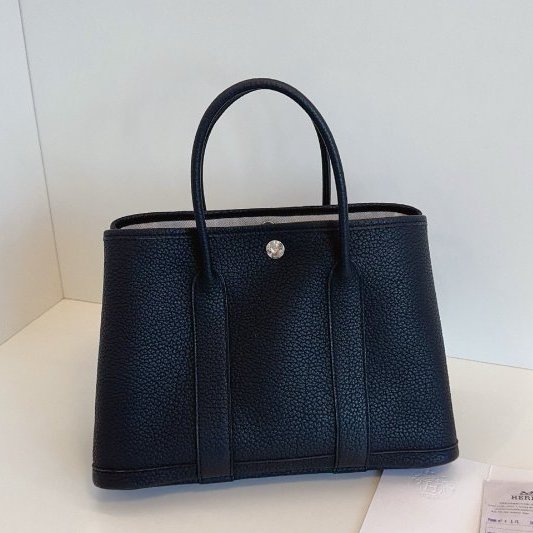近新品 Hermes愛馬仕 黑銀花園Garden Party30 TC皮 手提包-5