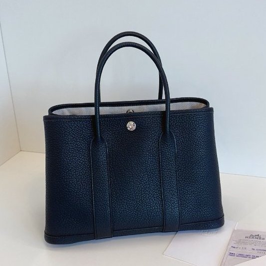 近新品 Hermes愛馬仕 黑銀花園Garden Party30 TC皮 手提包-6