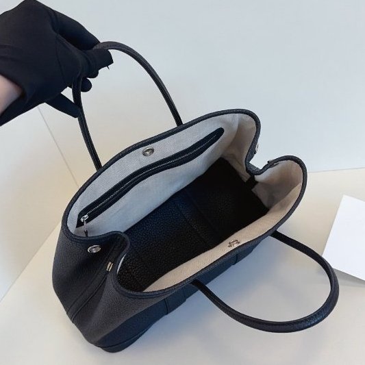 近新品 Hermes愛馬仕 黑銀花園Garden Party30 TC皮 手提包-8