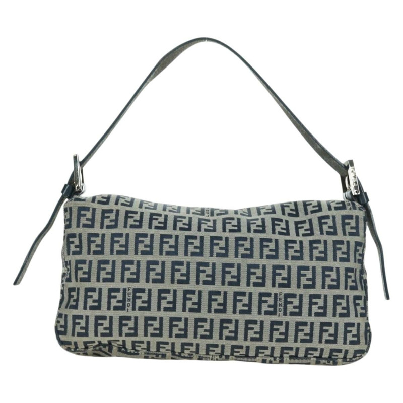 【日本直送】FENDI Zucchino帆布Mamma Baguette單肩包 海軍藍/銀色 正品 176216SAM-1