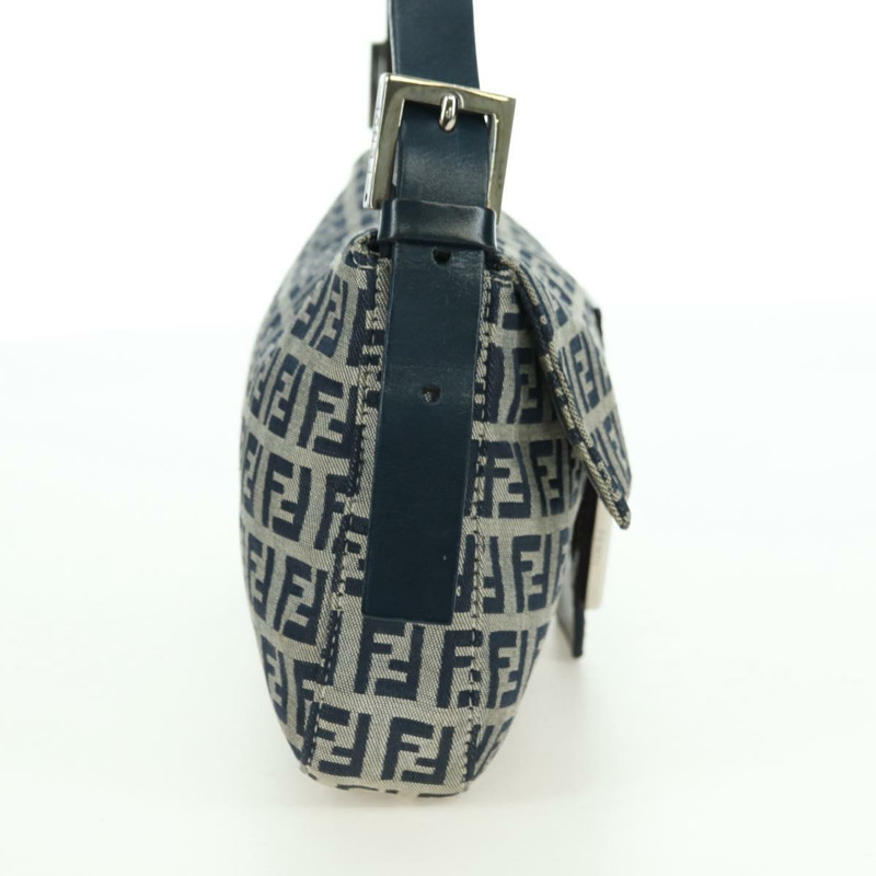 【日本直送】FENDI Zucchino帆布Mamma Baguette單肩包 海軍藍/銀色 正品 176216SAM-3