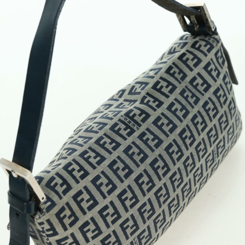 【日本直送】FENDI Zucchino帆布Mamma Baguette單肩包 海軍藍/銀色 正品 176216SAM-5