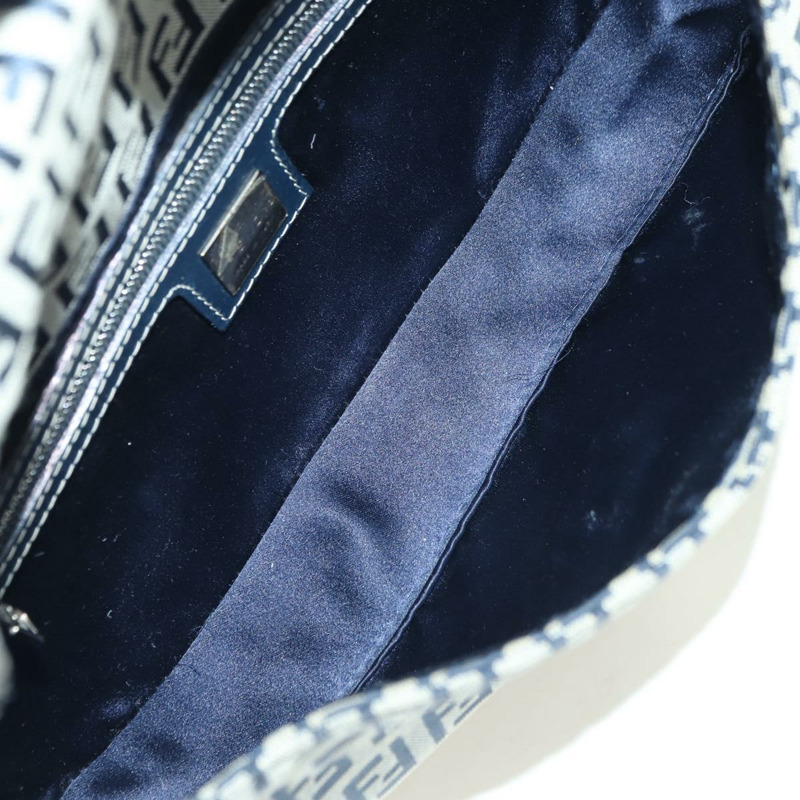 【日本直送】FENDI Zucchino帆布Mamma Baguette單肩包 海軍藍/銀色 正品 176216SAM-9