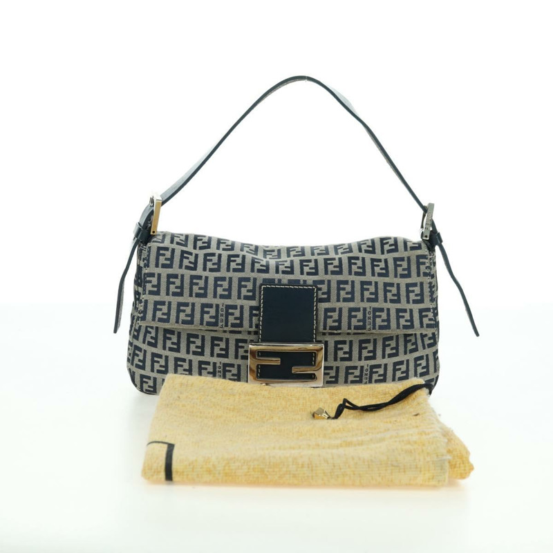 【日本直送】FENDI Zucchino帆布Mamma Baguette單肩包 海軍藍/銀色 正品 176216SAM-11
