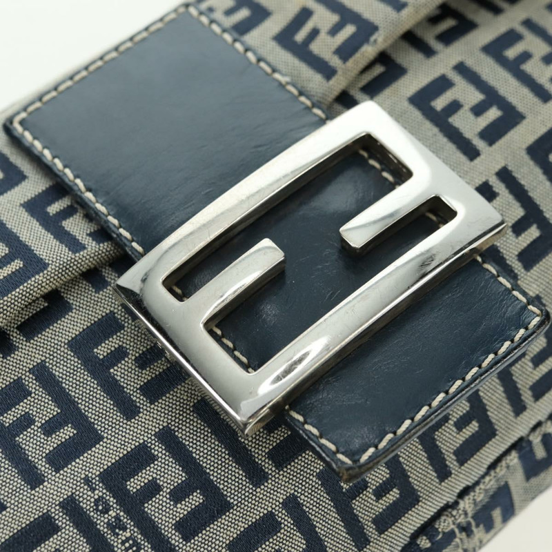 【日本直送】FENDI Zucchino帆布Mamma Baguette單肩包 海軍藍/銀色 正品 176216SAM-18