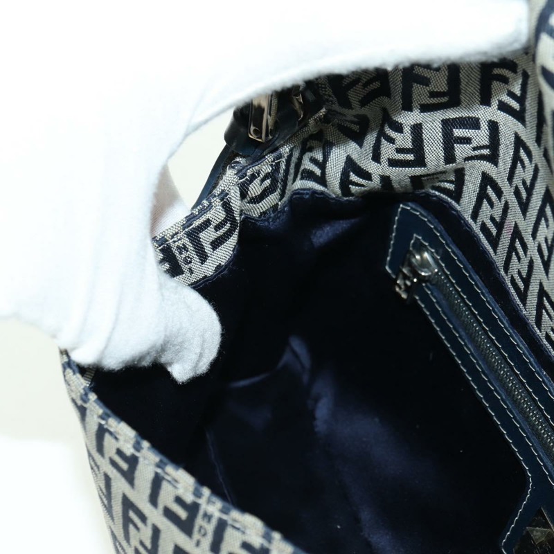 【日本直送】FENDI Zucchino帆布Mamma Baguette單肩包 海軍藍/銀色 正品 176216SAM-22