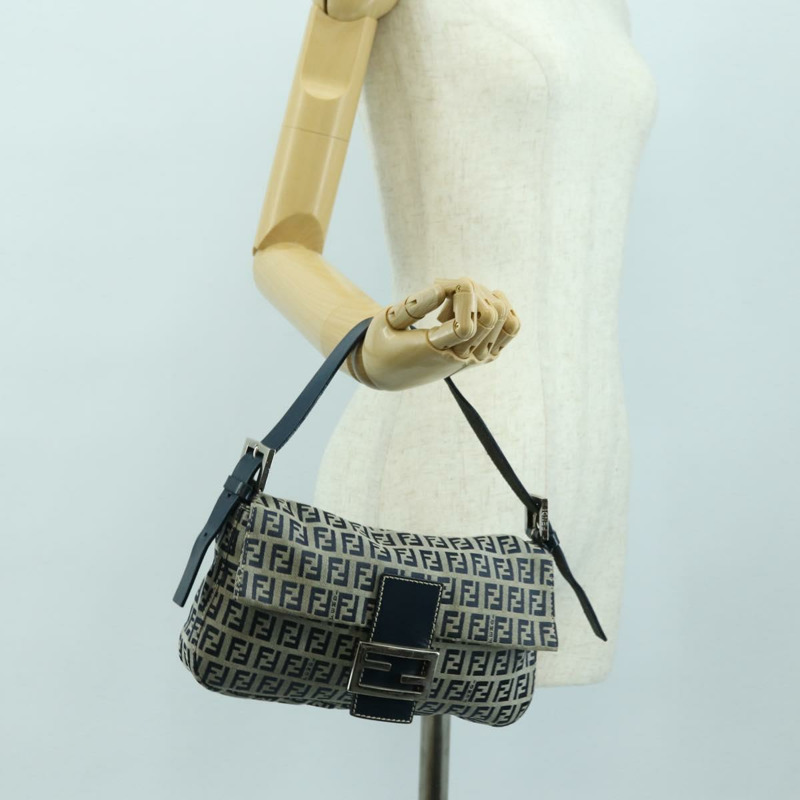【日本直送】FENDI Zucchino帆布Mamma Baguette單肩包 海軍藍/銀色 正品 176216SAM-25