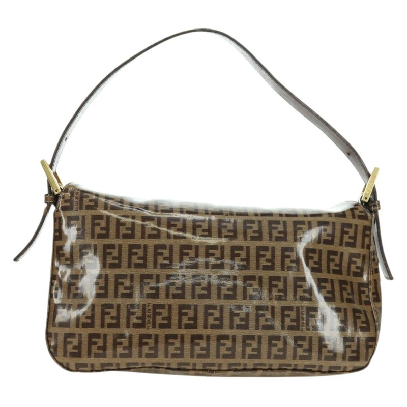 【日本直送】FENDI Zucchino 帆布 Mamma Baguette 包，塗佈帆布，米色金色，正品 175878SAM-1