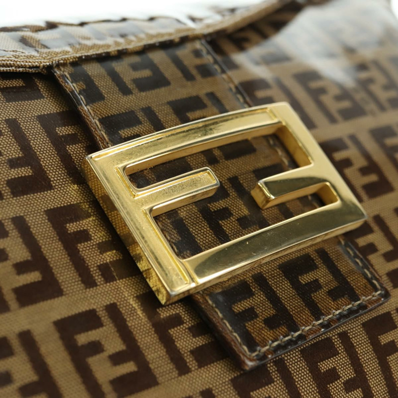 【日本直送】FENDI Zucchino 帆布 Mamma Baguette 包，塗佈帆布，米色金色，正品 175878SAM-18